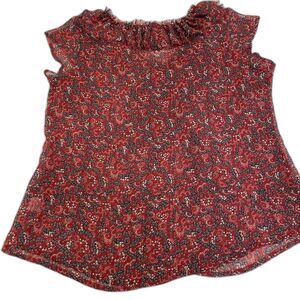 ANA Womens Sleeveless Semi-Sheer Pleated Ruffle Tank Top Blouse Sz PL